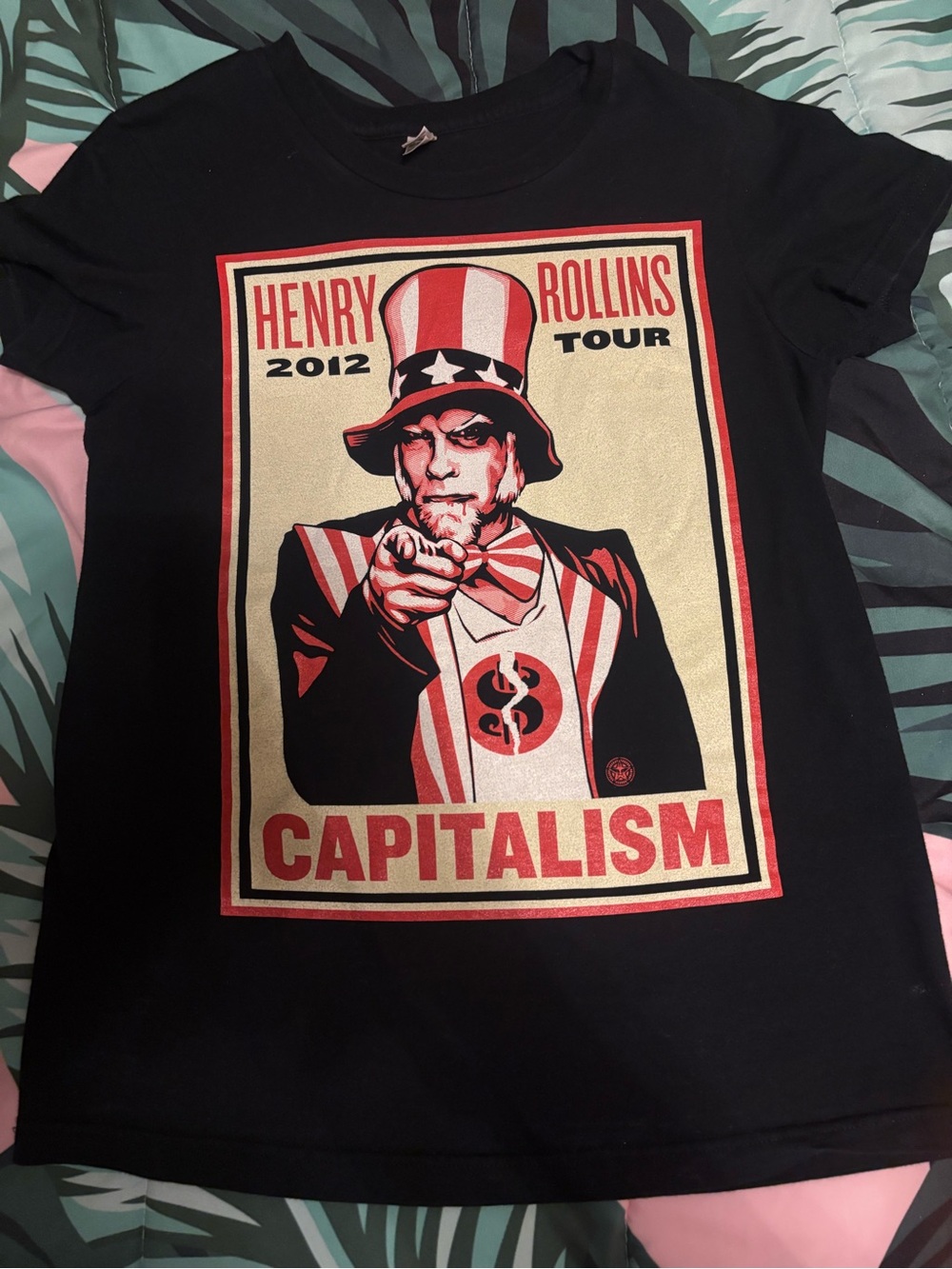 American Apparel Black T-Shirt with Red and Cream Graphic